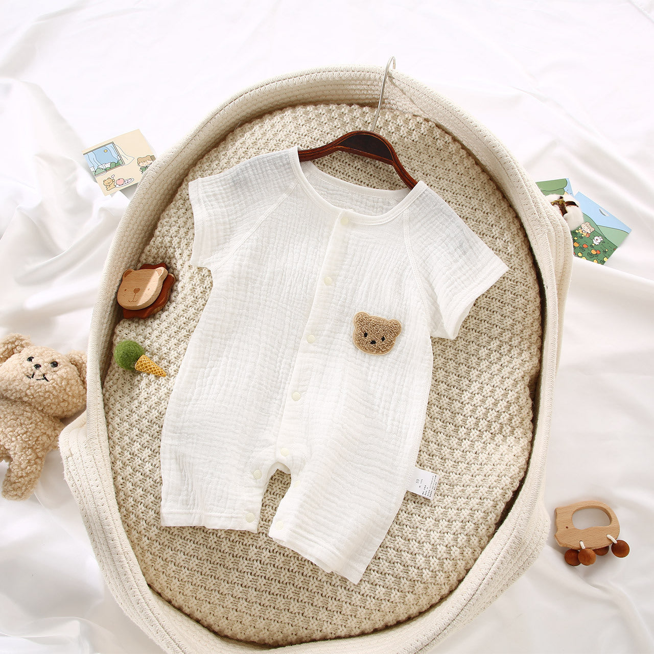 Newborn Gauze Cotton Short-sleeved Shorts Romper Single-breasted