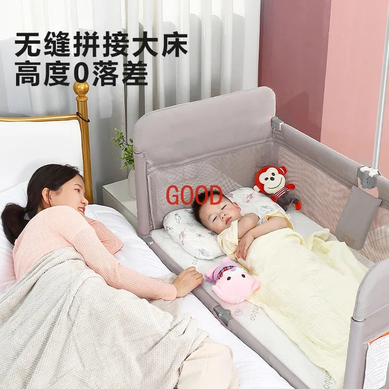Smart baby crib folding and splicing large bed, multifunctional newborn baby crib, portable, movable, and adjustable