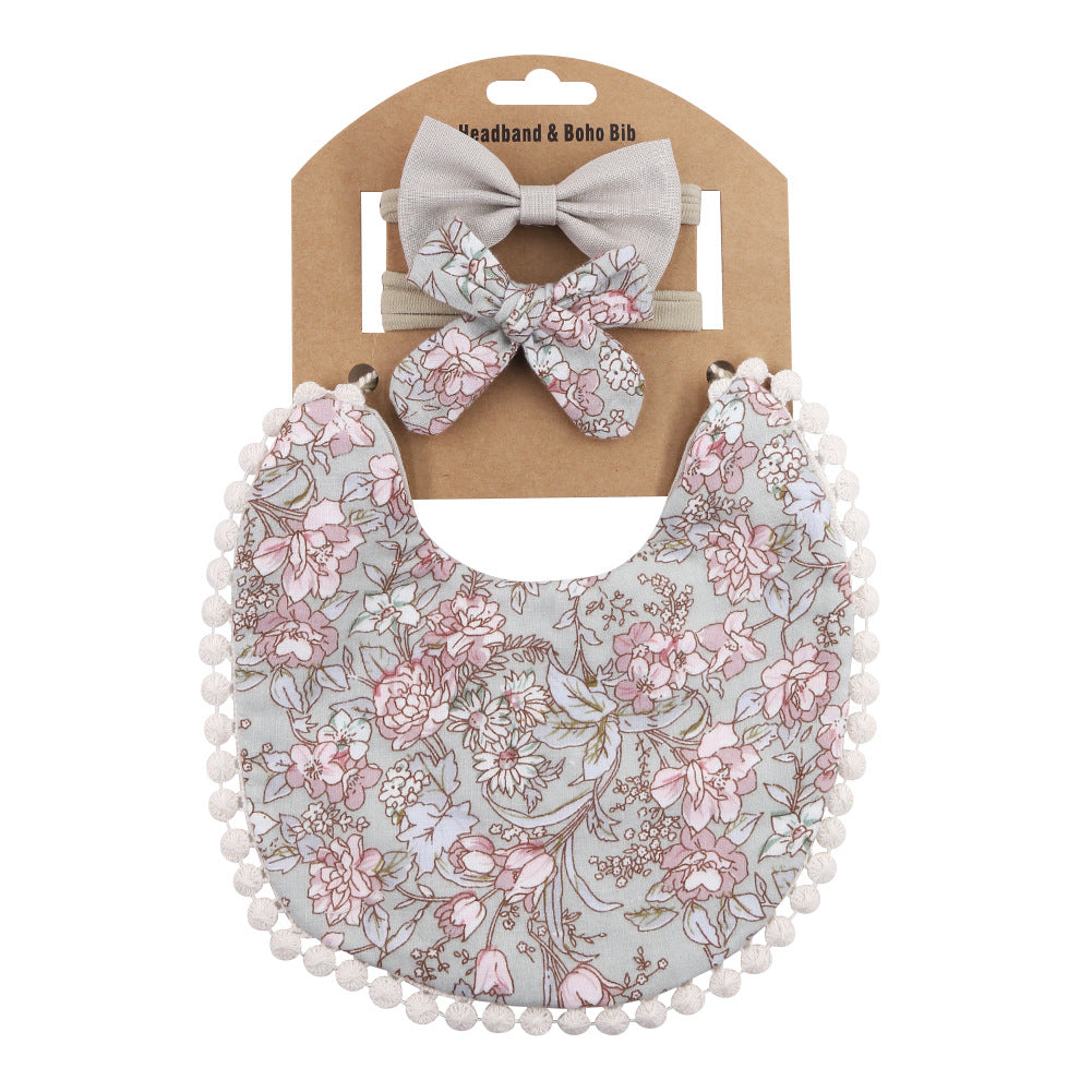 Newborn Baby Cute Floral Cotton Saliva Towel Headband Suit
