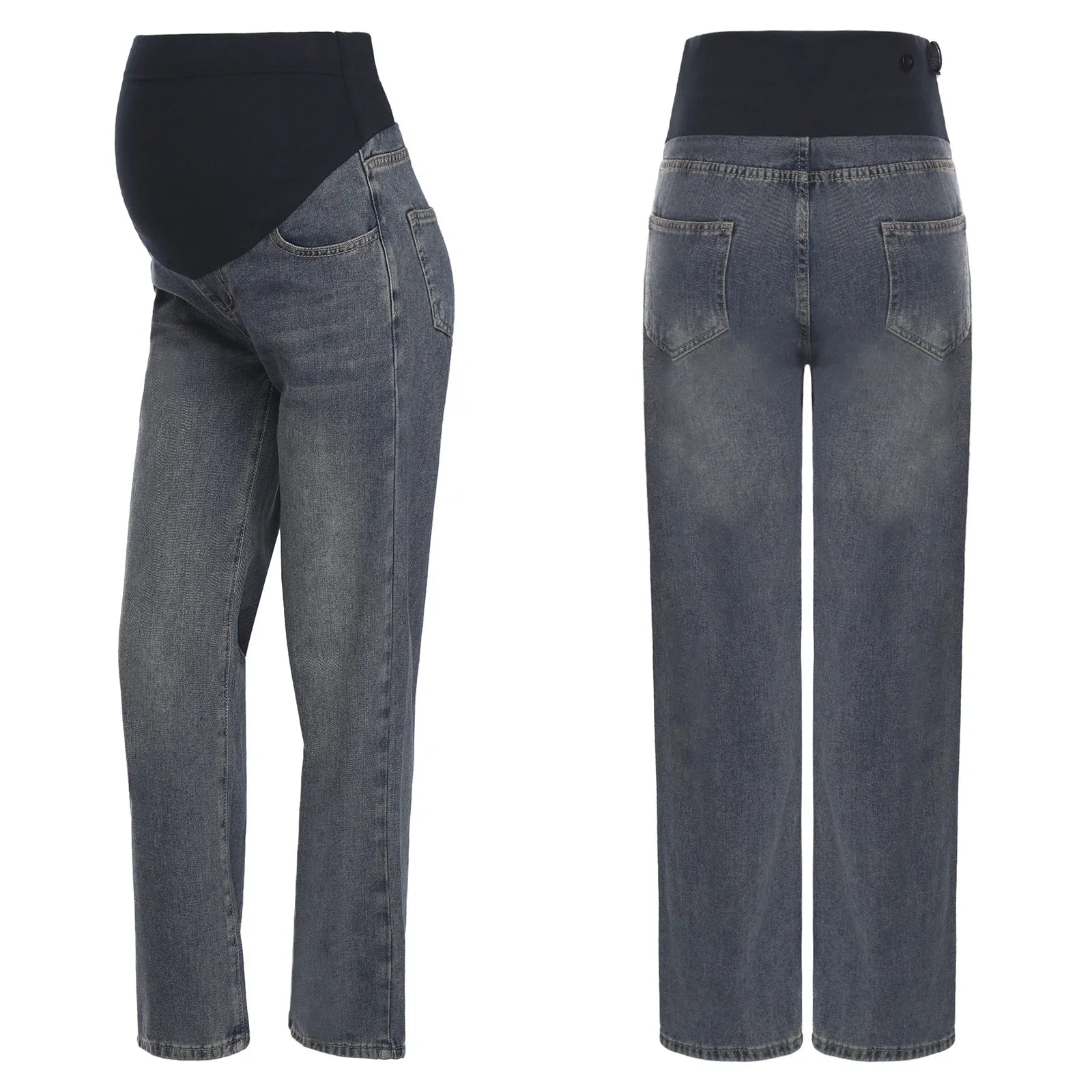 Premama Clothes Maternity Moms Jeans Adjustable High Waist Trousers Pregnant Women Casual Wide-Leg Denim Pants with Pockets