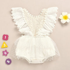 Sleeveless lace baby creeper