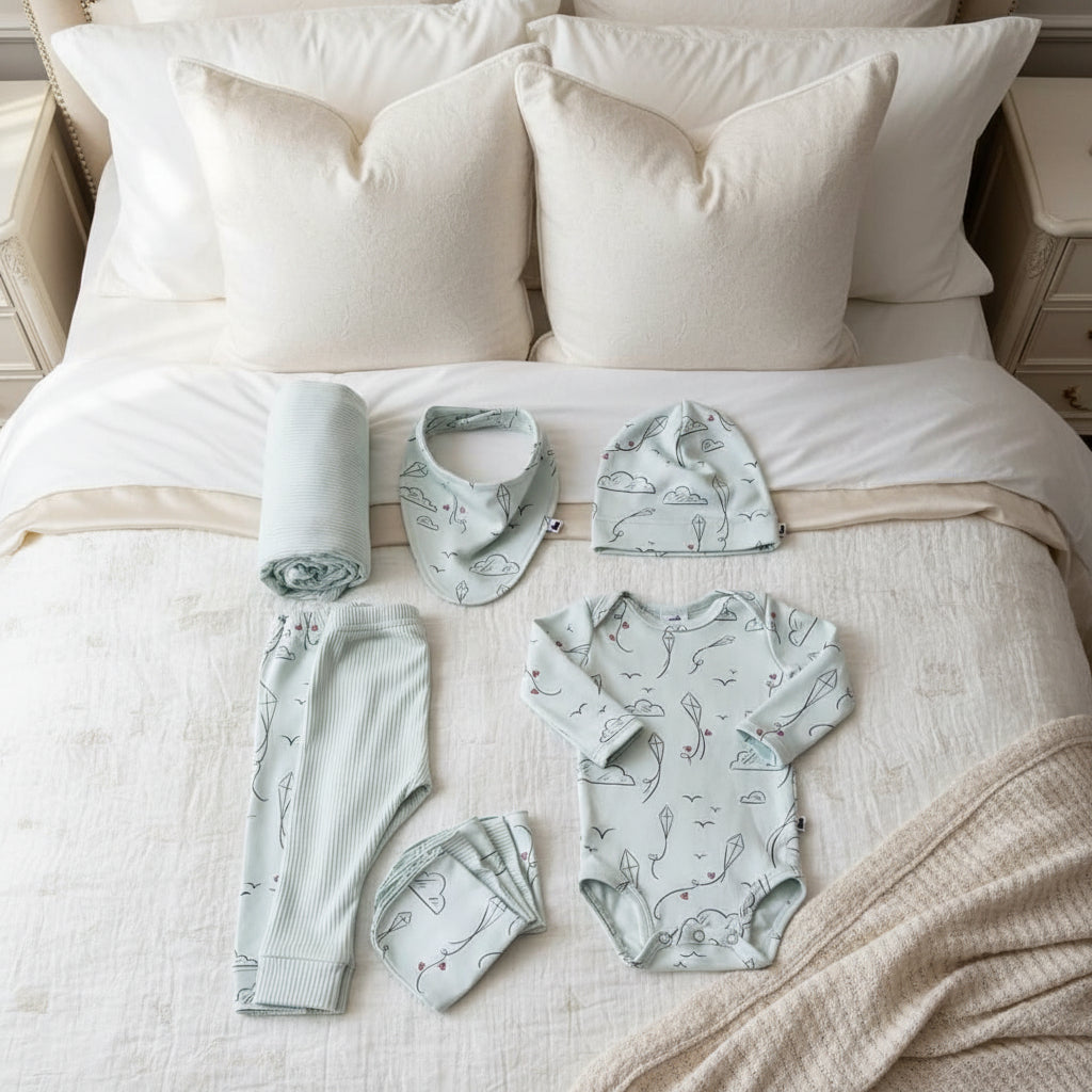 Kite Dreams And Seafoam Rib Bamboo Baby Capsule Gift Box SootheKnit Limited