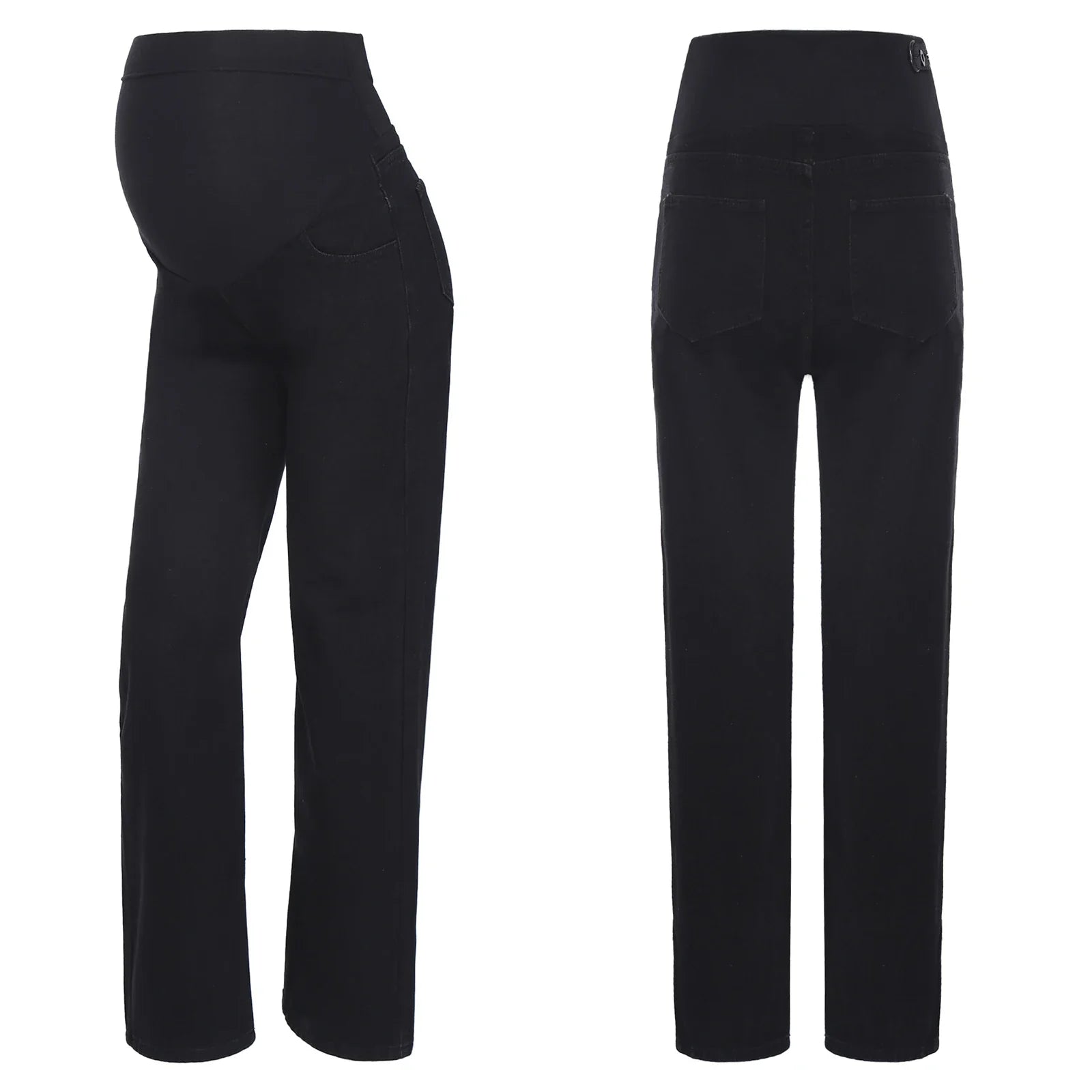 Premama Clothes Maternity Moms Jeans Adjustable High Waist Trousers Pregnant Women Casual Wide-Leg Denim Pants with Pockets