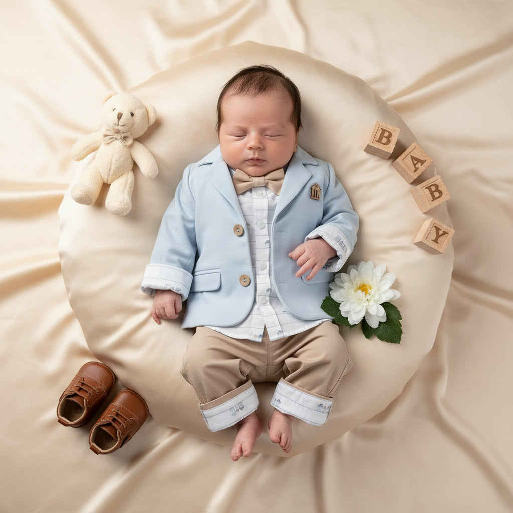 Wedding Sensation Formal Boys Suit Set With Cotton Blazer Shirt And Bowtie