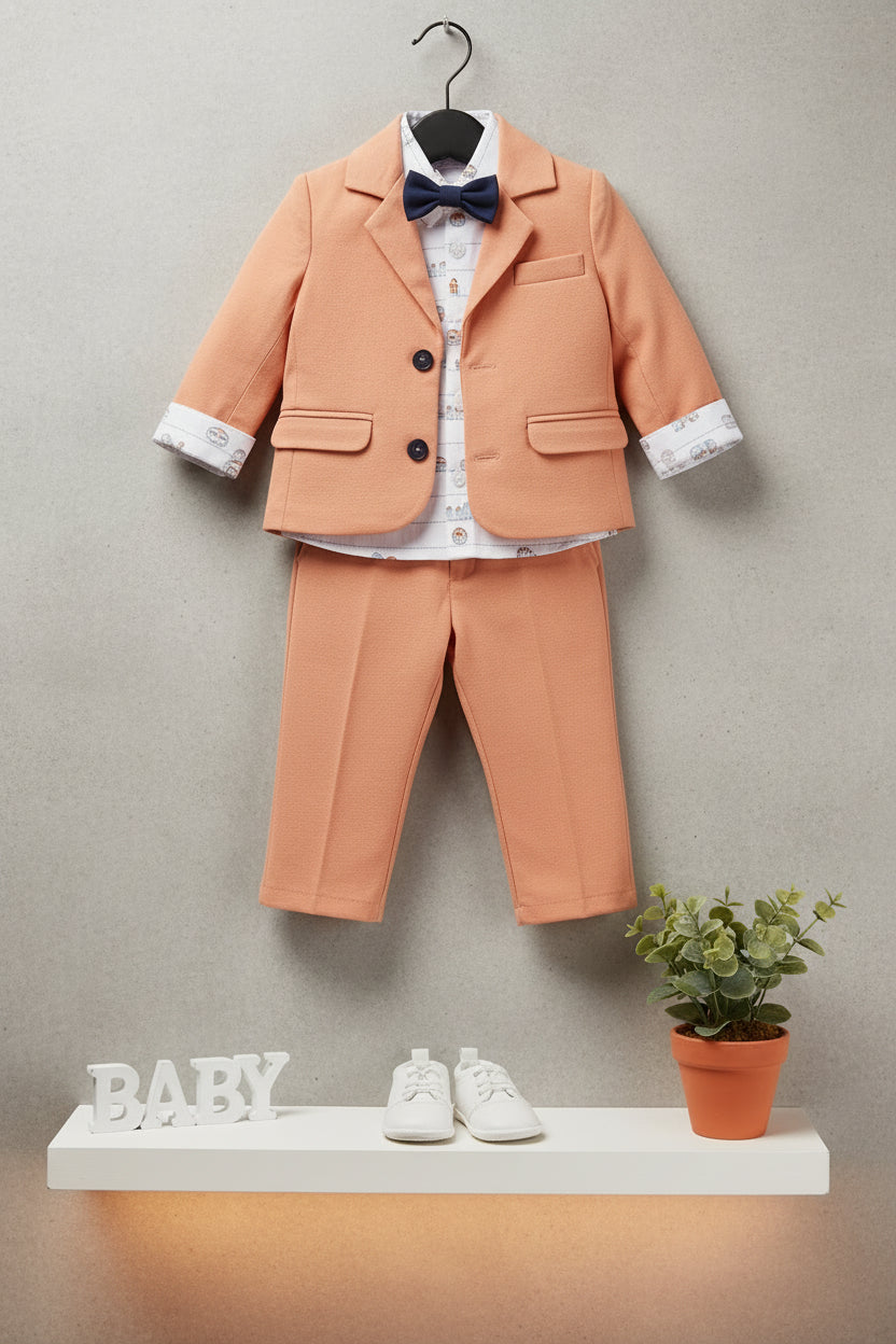 Wedding Sensation Formal Boys Suit Set With Cotton Blazer Shirt And Bowtie