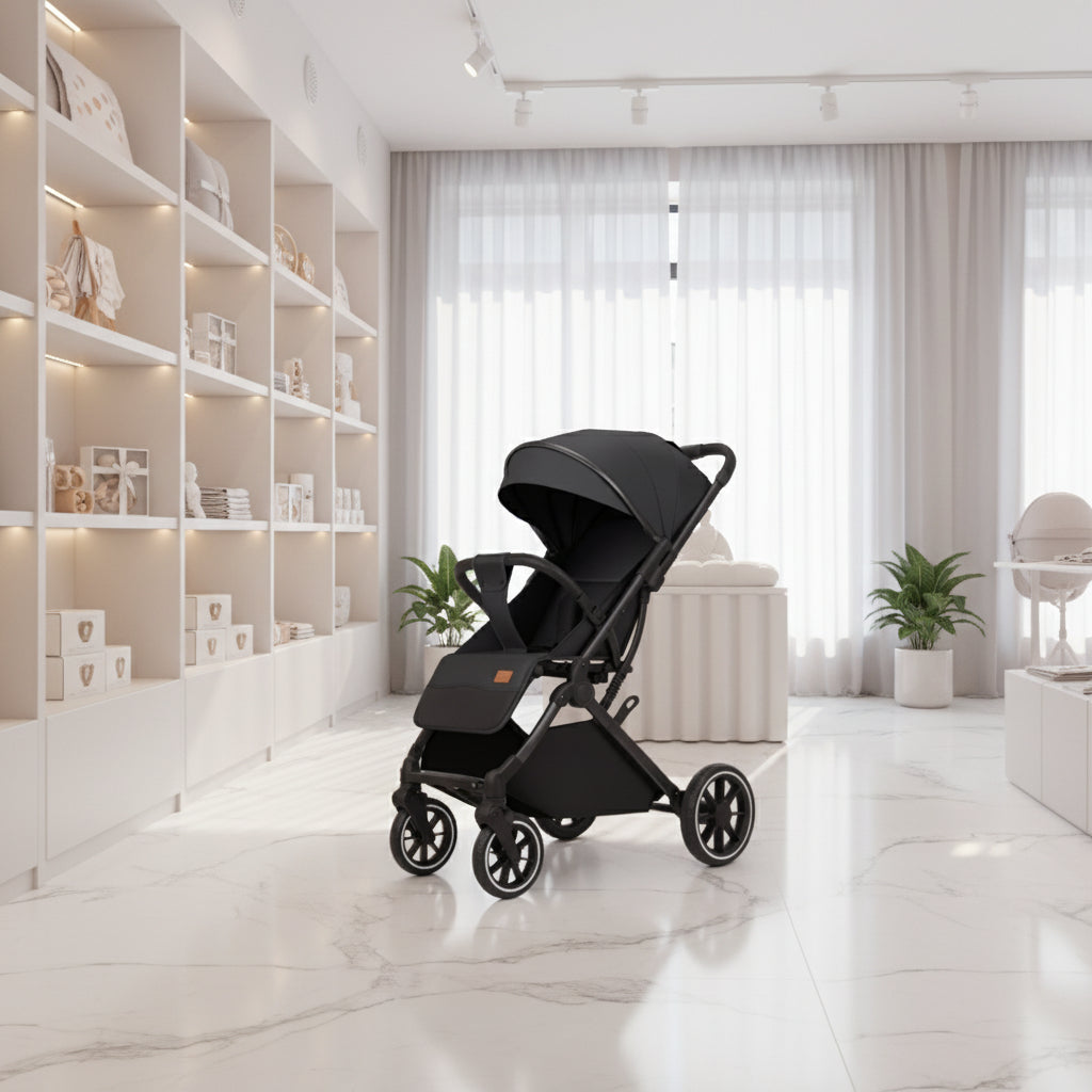 Lightweight Four-Wheel Stroller With Sit Or Lie Flat