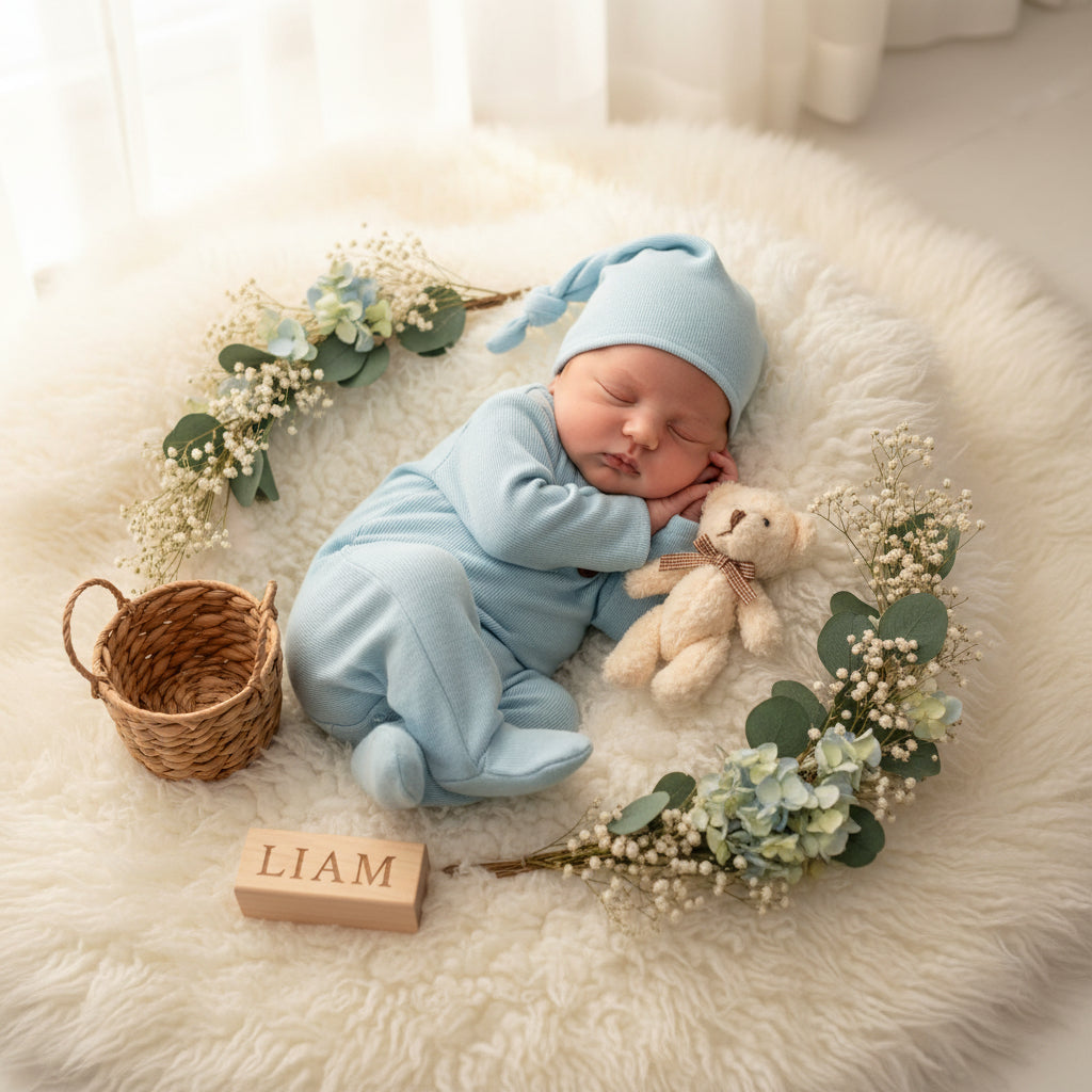Newborn Photography Knitted Jumpsuit Long Tail Hat Two-piece Set