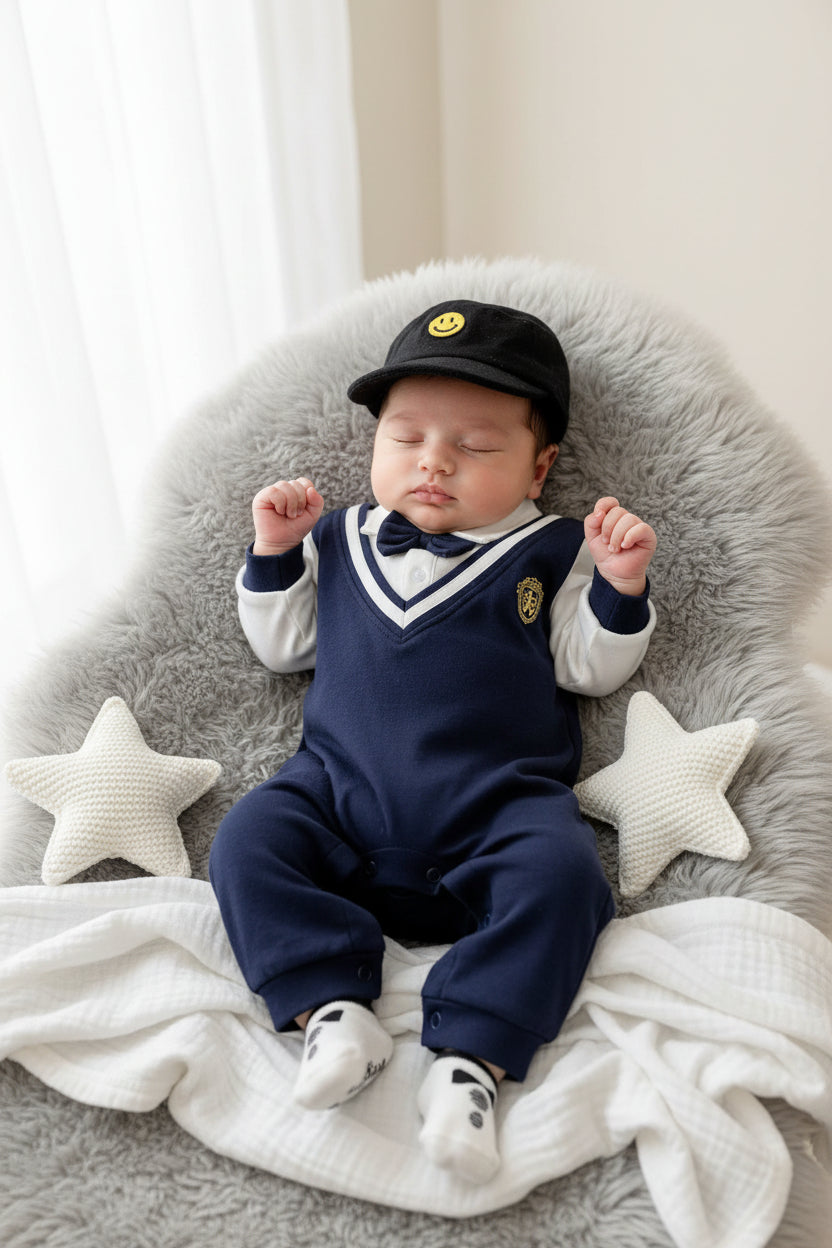College Style Gentleman Baby Jumpsuit