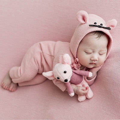Newborn Child Hat Clothes Doll With Mouse Set