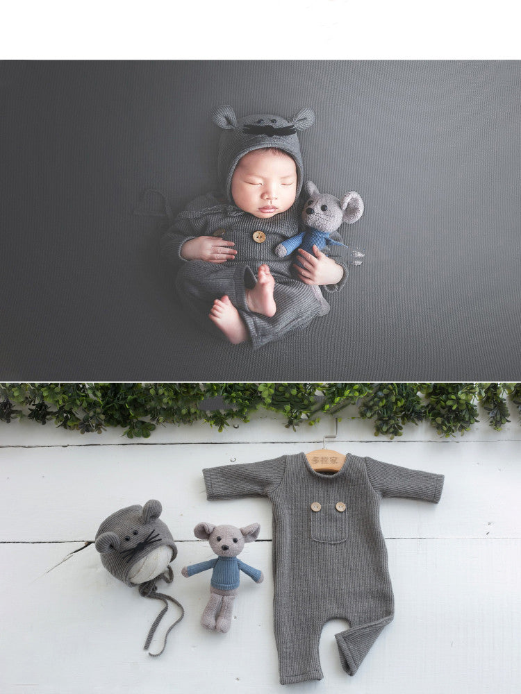 Newborn Child Hat Clothes Doll With Mouse Set
