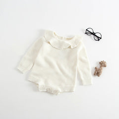 Girls' Knitted Triangular Long-Sleeved Crawling Dress