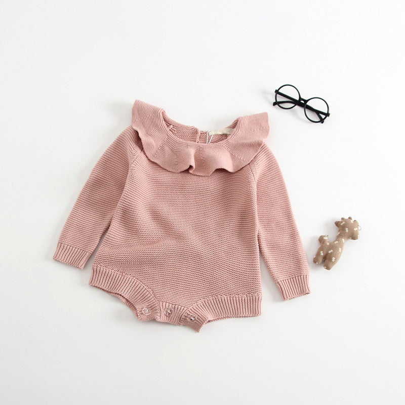 Girls' Knitted Triangular Long-Sleeved Crawling Dress