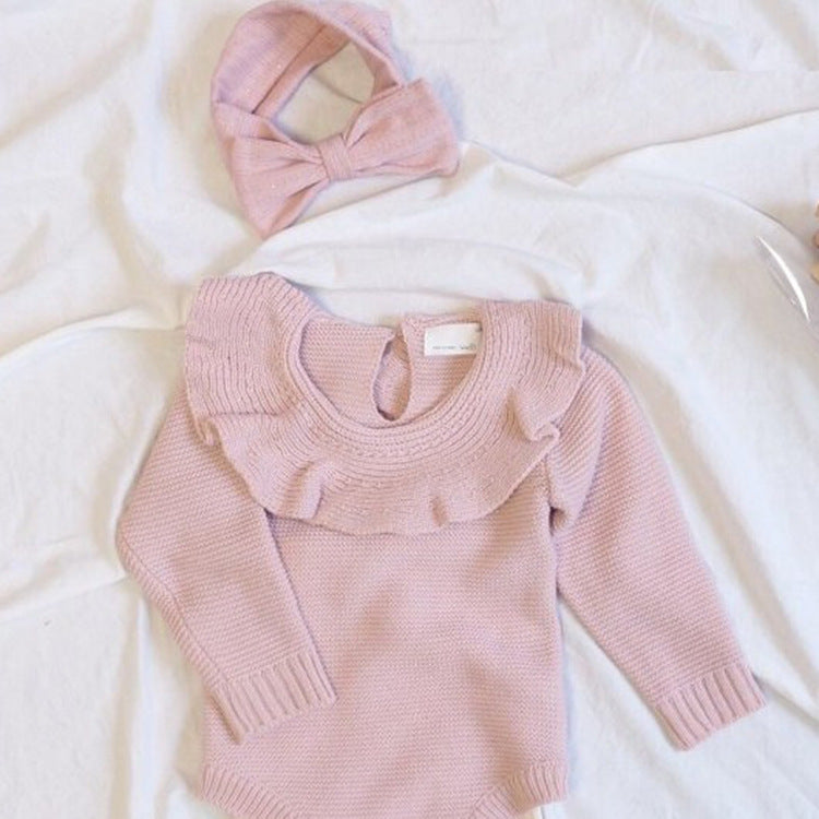 Girls' Knitted Triangular Long-Sleeved Crawling Dress