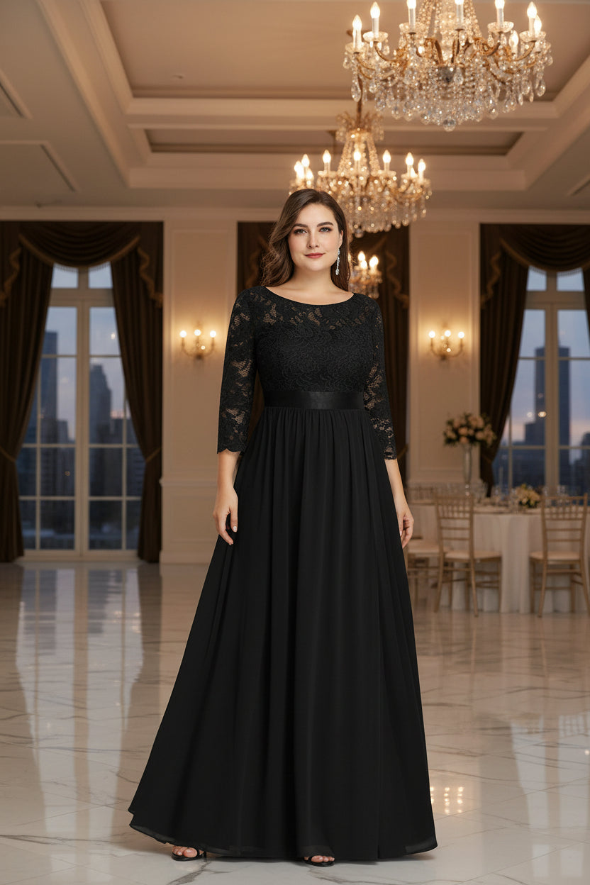 Plus Size Long Evening Gown With Floral Lace For Maternity