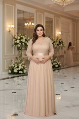 Plus Size Long Evening Gown With Floral Lace For Maternity