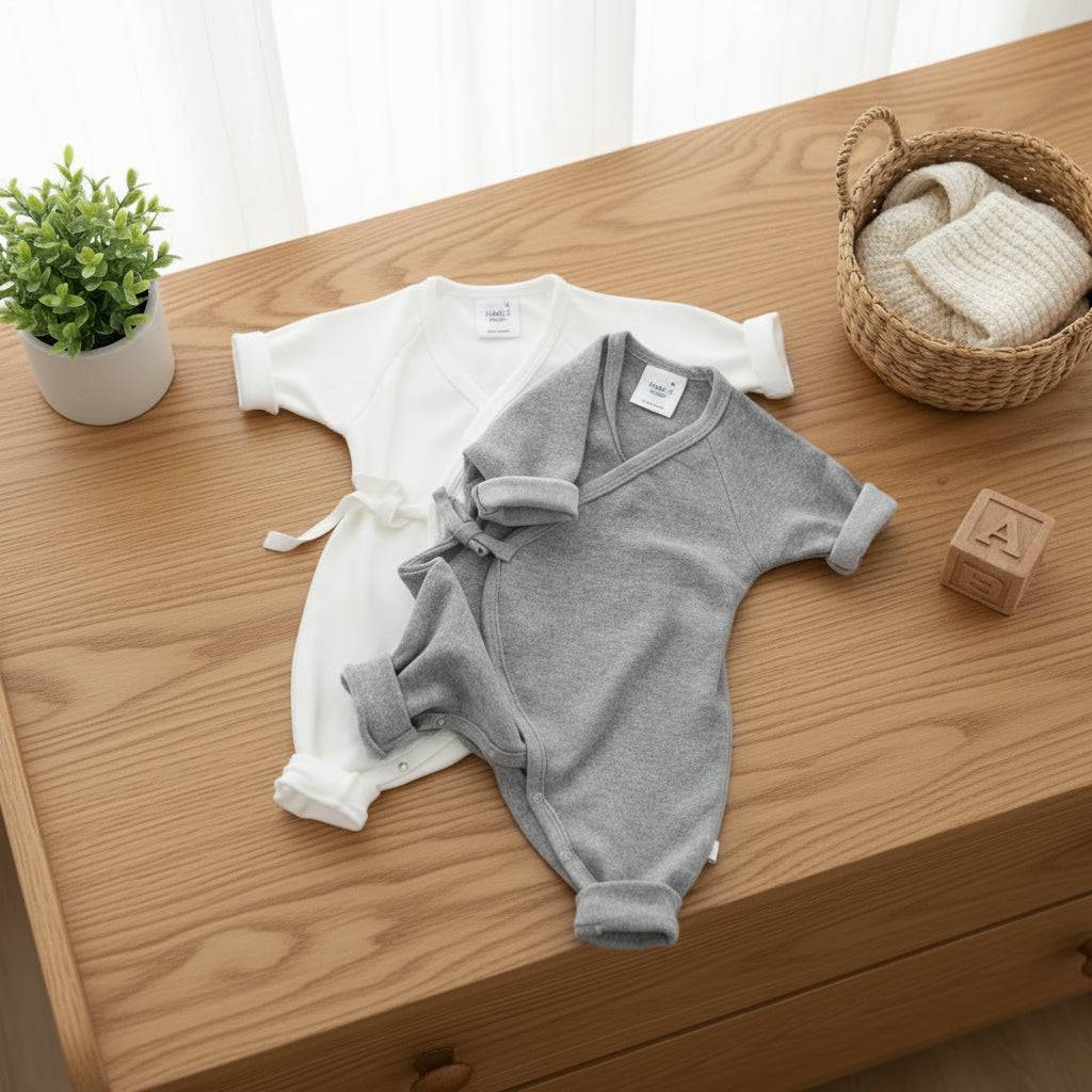 Newborn Bandage Knit Jumpsuit Unisex Baby Clothing White Gray