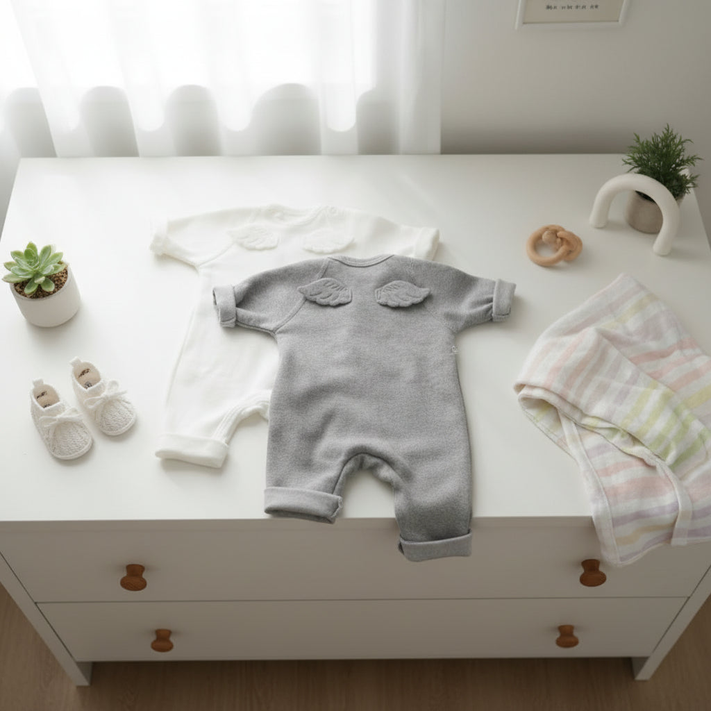 Newborn Bandage Knit Jumpsuit Unisex Baby Clothing White Gray