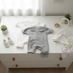 Newborn Bandage Knit Jumpsuit Unisex Baby Clothing White Gray