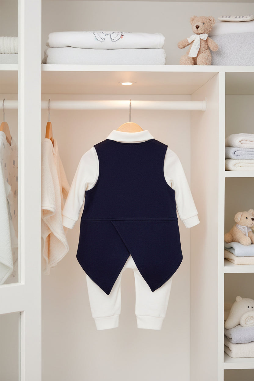 Gentleman Boys One-Piece Long Sleeve Climbing Suit Tuxedo Waistcoat Baby Boy Infant Toddler Set