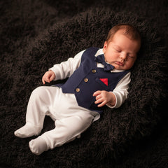 Gentleman Boys One-Piece Long Sleeve Climbing Suit Tuxedo Waistcoat Baby Boy Infant Toddler Set