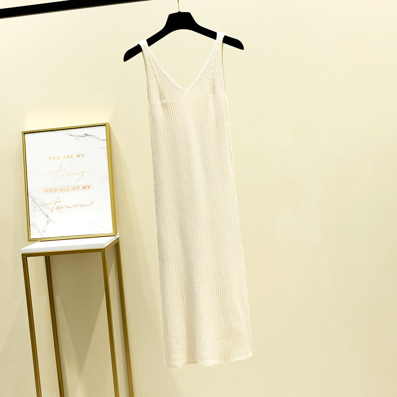 Mid-Length Knitted Sling Dress Autumn And Winter New Pregnant Women Bag Hip Sleeveless Bottoming Vest With Long Skirt