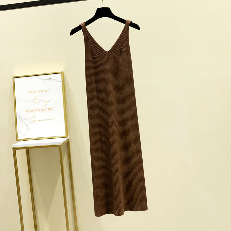 Mid-Length Knitted Sling Dress Autumn And Winter New Pregnant Women Bag Hip Sleeveless Bottoming Vest With Long Skirt