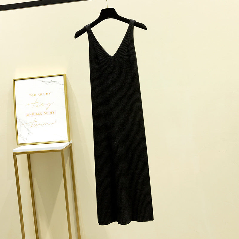 Mid-Length Knitted Sling Dress Autumn And Winter New Pregnant Women Bag Hip Sleeveless Bottoming Vest With Long Skirt