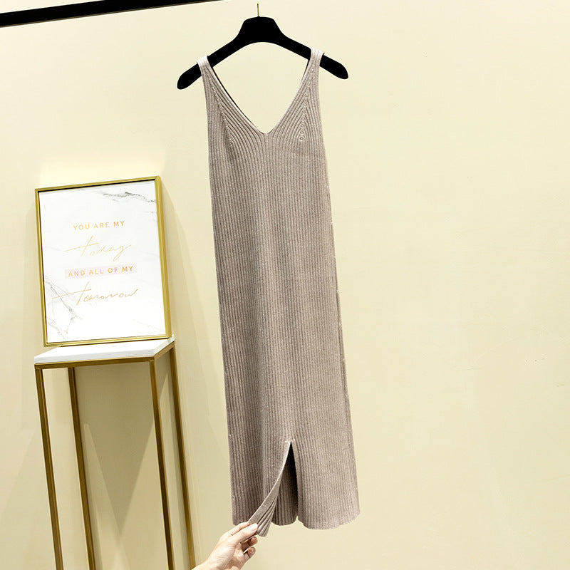 Mid-Length Knitted Sling Dress Autumn And Winter New Pregnant Women Bag Hip Sleeveless Bottoming Vest With Long Skirt