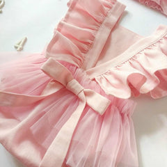 Summer Newborn Cotton And Linen Romper Pure Color Net Yarn Bow Baby Romper