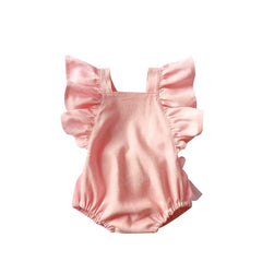 Summer Newborn Cotton And Linen Romper Pure Color Net Yarn Bow Baby Romper