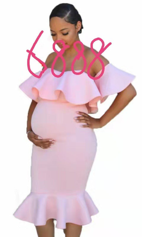 Ordinary Round Midi Skirt European And American White Solid Color Maternity Dress