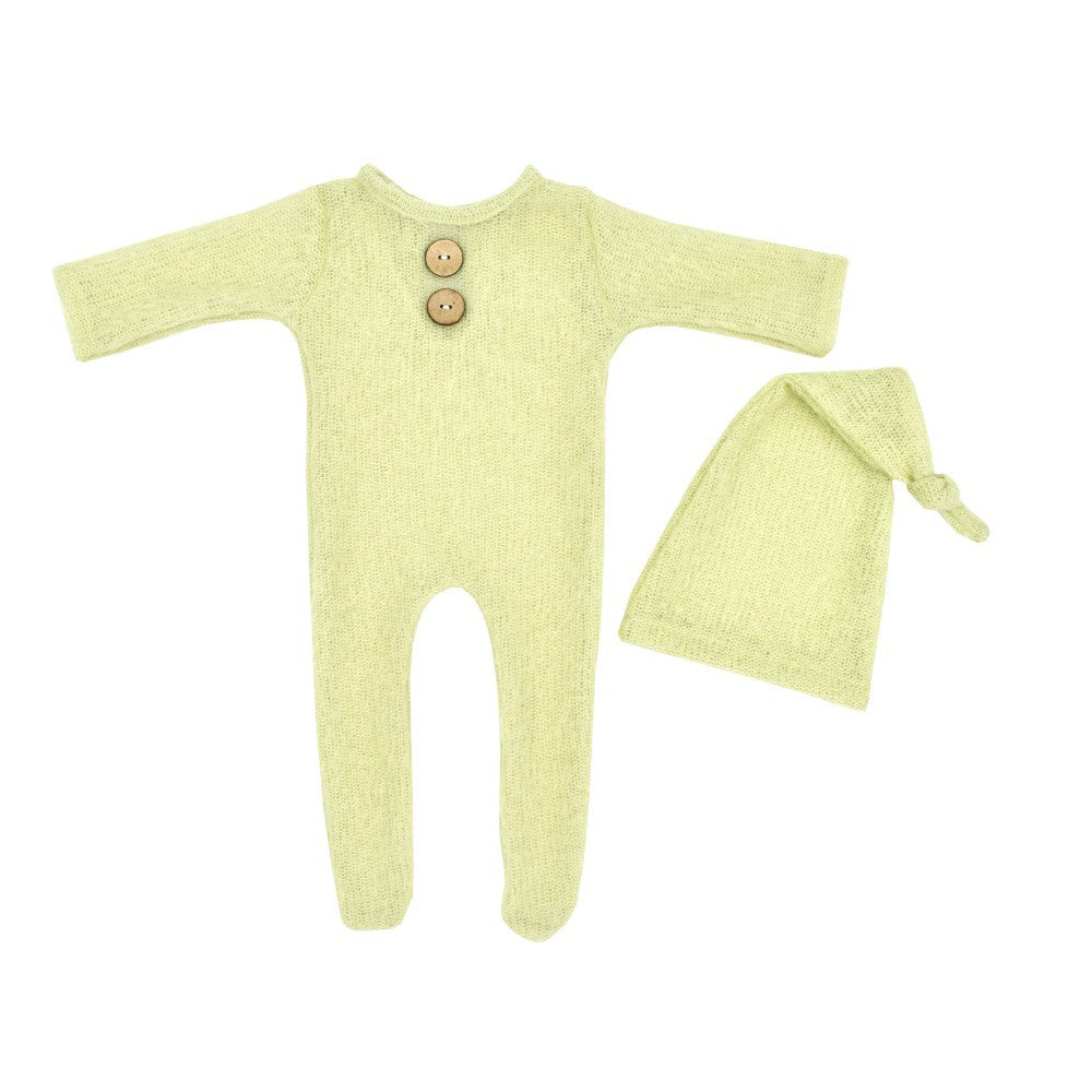 European And American Newborn Photography Clothes Mohair Knitted Jumpsuit Knotted Hat Suit Baby Knitted Romper Suit