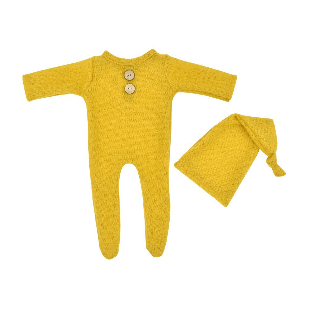European And American Newborn Photography Clothes Mohair Knitted Jumpsuit Knotted Hat Suit Baby Knitted Romper Suit