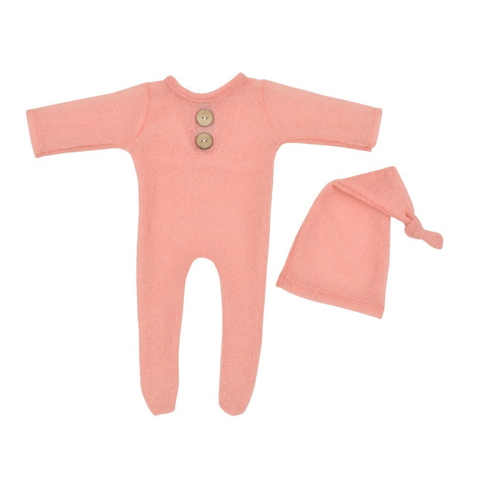European And American Newborn Photography Clothes Mohair Knitted Jumpsuit Knotted Hat Suit Baby Knitted Romper Suit