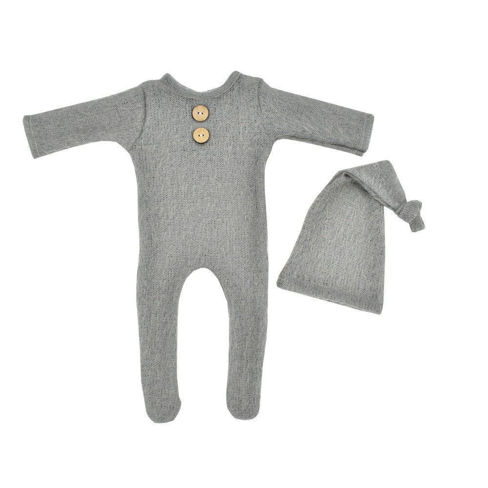 European And American Newborn Photography Clothes Mohair Knitted Jumpsuit Knotted Hat Suit Baby Knitted Romper Suit