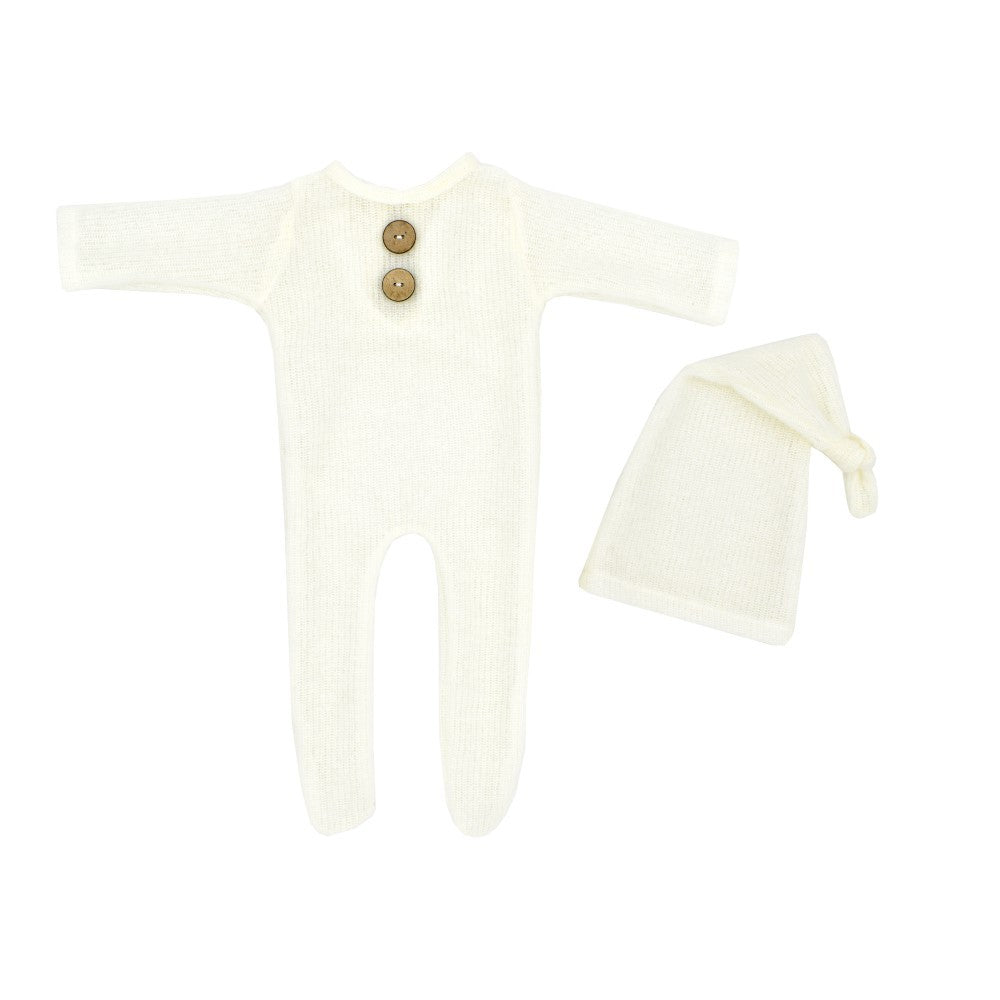European And American Newborn Photography Clothes Mohair Knitted Jumpsuit Knotted Hat Suit Baby Knitted Romper Suit