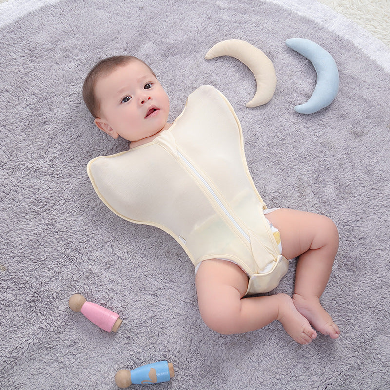 Bamboo Fiber Baby Anti-startle Sleeping Bag Newborn Leg Leakage Jumpsuit Surrender Style Baby Swaddling