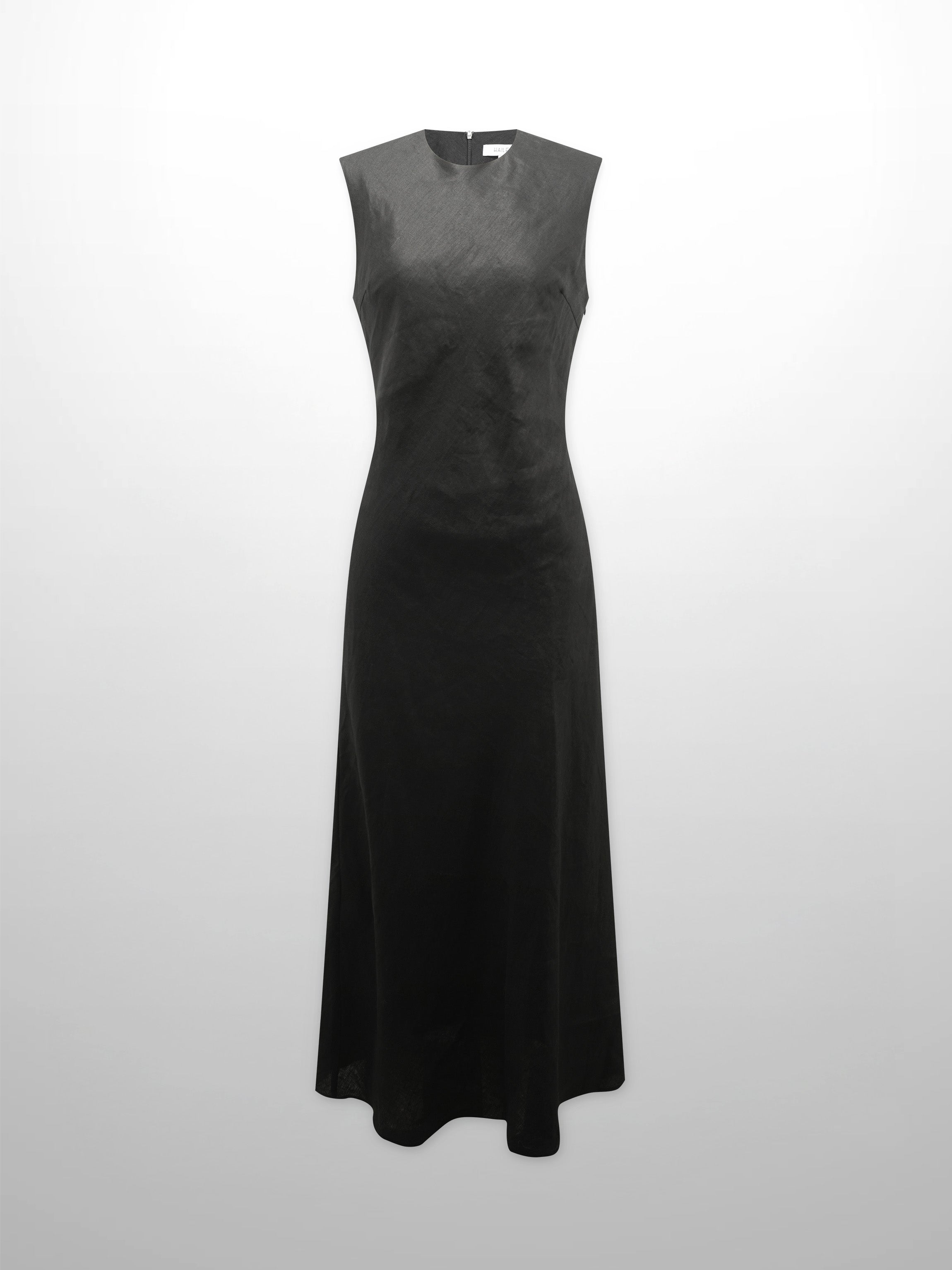 Linen A-Line Slip Dress-Black