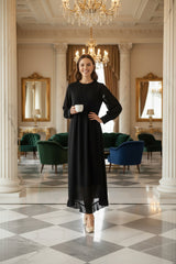 Ruffle Trim Maternity Dress-Black