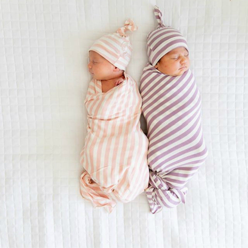 Newborn Rayon Stripe Gro-bag Beanie 2 Pieces Suit