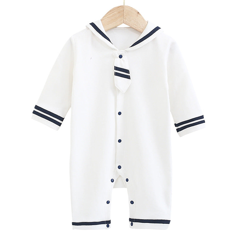 I Love Mom And Dad Newborn Baby Spring And Autumn New Navy Style Bow Tie Romper