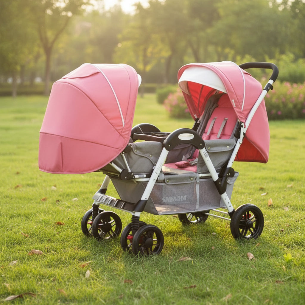 Carbon Fiber Twin Reclining Facing Seats Folding Stroller Elite Shock Absorption