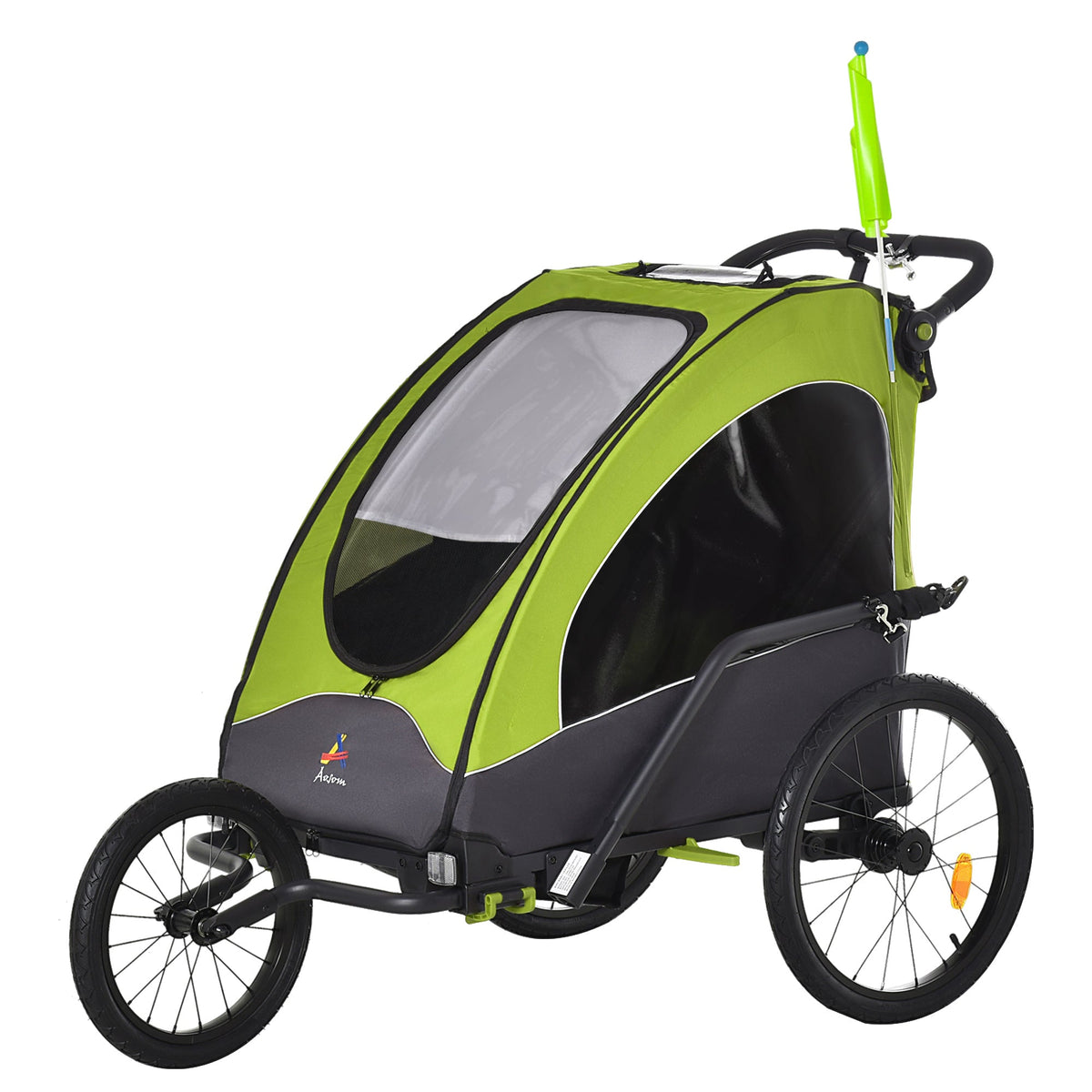 Bike Trailer for Kids 3 In1 Foldable Child Jogger Stroller Baby Stroller Transport Carrier with Shock Absorber System Rubber Tires Adjustable Handlebar Kid Bicycle Trailer Green and Gray