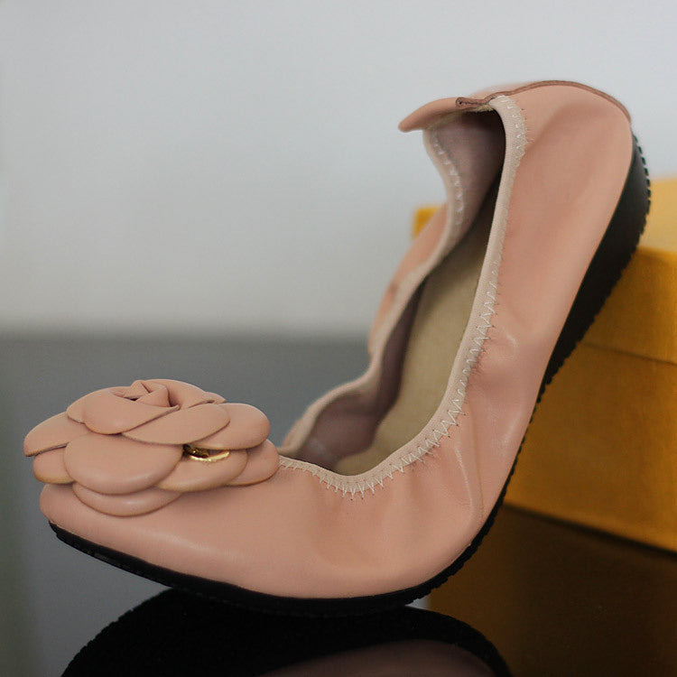 Genuine Leather Feet High And Wide Women's Shoes For Pregnant Women Non-slip Shallow Mouth Flowers Large Size Flat Shoes