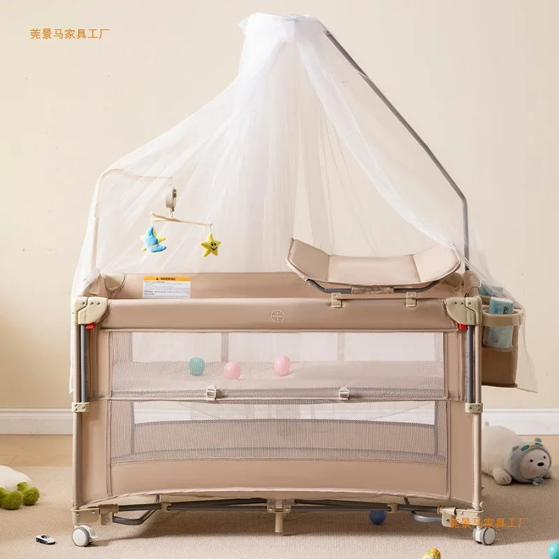 Cross-border crib Foldable splicing queen bed Movable fence crib Portable newborn baby diaper table