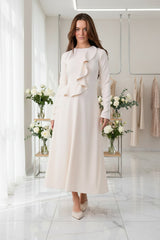 Waist Ruffle Dress-Cream