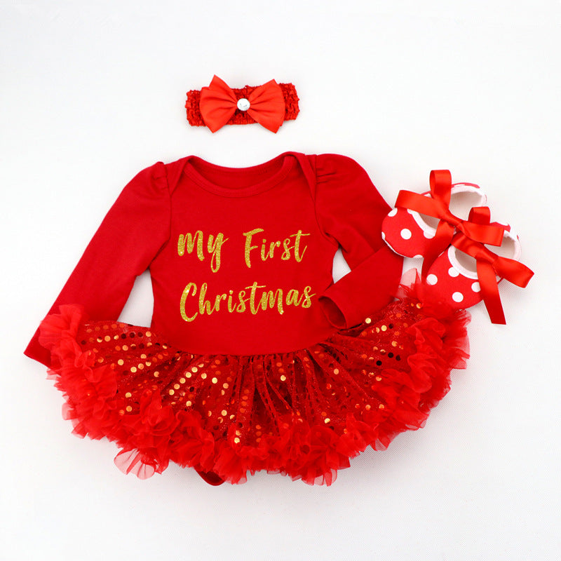 Newborn Baby Christmas Long Sleeve Romper Dress
