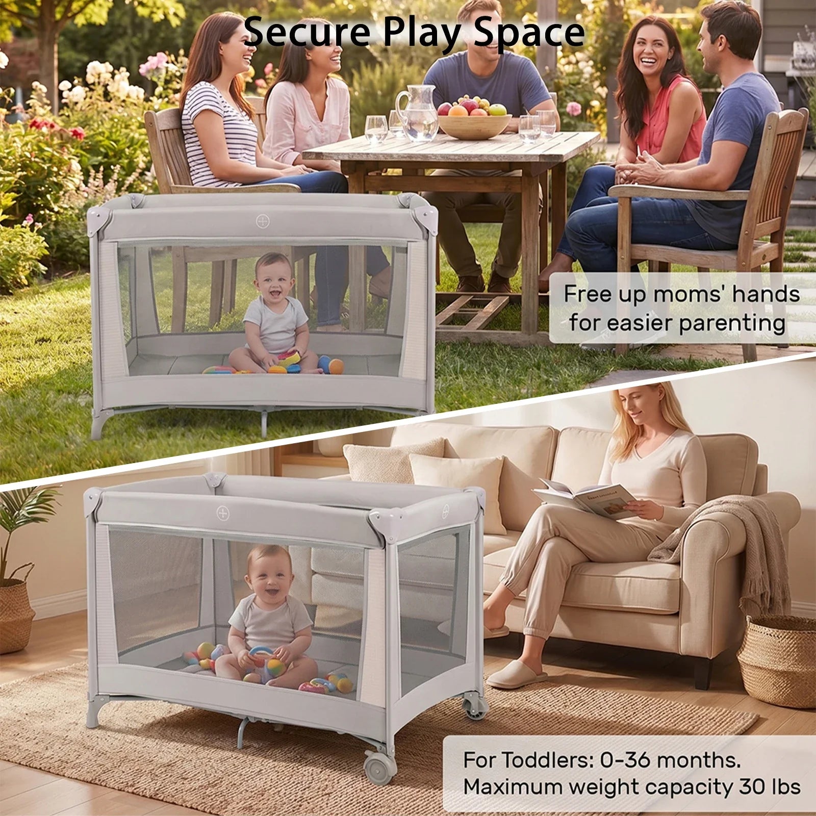 Foldable Travel Cot Set with Soft Mattress, Wheels & Travel Bag, Fast & Compact Folding for Newborn Toddler Indoor Outdoor Use