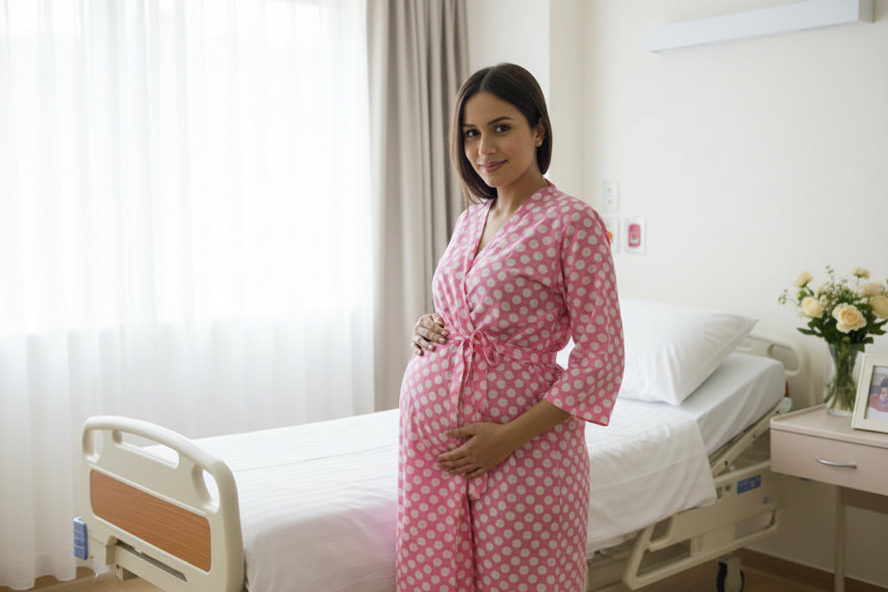Pink Polka Dots Maternity Hospital Gown