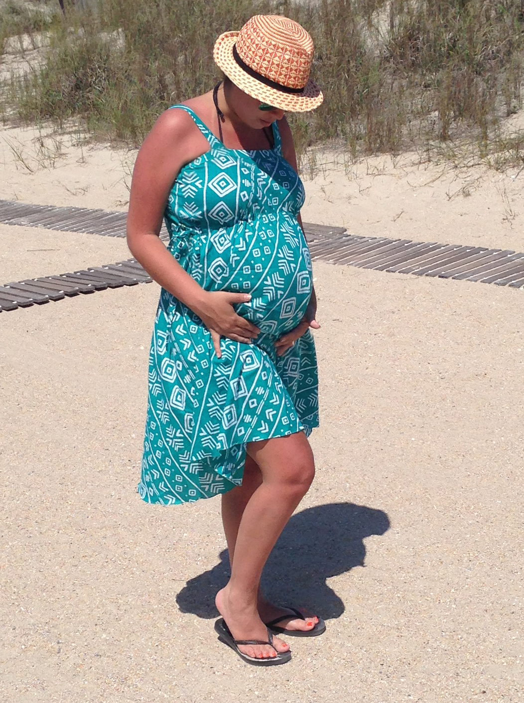 Teal Aztec Maxi Maternity Dress
